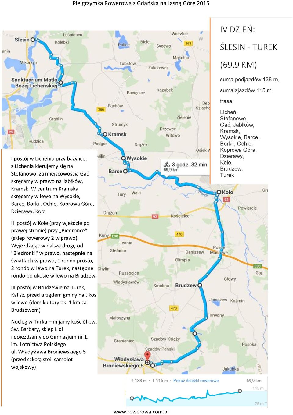 W centrum Kramska skręcamy w lewo na Wysokie, Barce, Borki, Ochle, Koprowa Góra, Dzierawy, Koło Licheń, Stefanowo, Gać, Jabłków, Kramsk, Wysokie, Barce, Borki, Ochle, Koprowa Góra, Dzierawy, Koło,