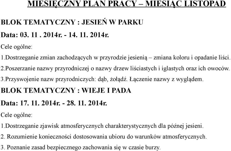 3.Przyswojenie nazw przyrodniczych: dąb, żołądź. Łączenie nazwy z wyglądem. BLOK TEMATYCZNY : WIEJE I PADA Data: 17