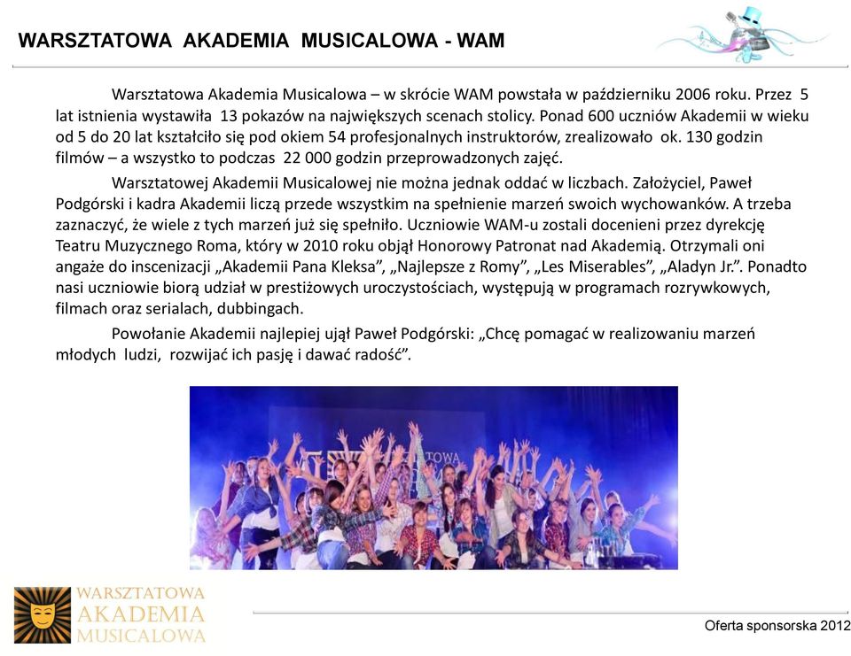 130 godzin filmów a wszystko to podczas 22 000 godzin przeprowadzonych zajęć. Warsztatowej Akademii Musicalowej nie można jednak oddać w liczbach.