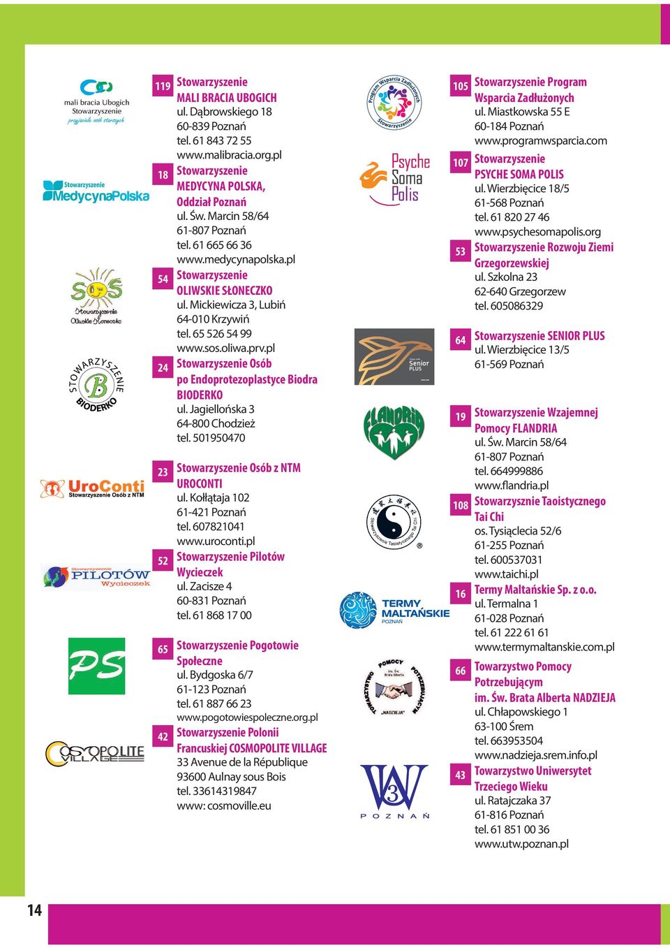 pl 24 Stowarzyszenie Osób po Endoprotezoplastyce Biodra BIODERKO ul. Jagiellońska 3 64-800 Chodzież tel. 501950470 23 52 65 42 Stowarzyszenie Osób z NTM UROCONTI ul. Kołłątaja 102 61-421 Poznań tel.