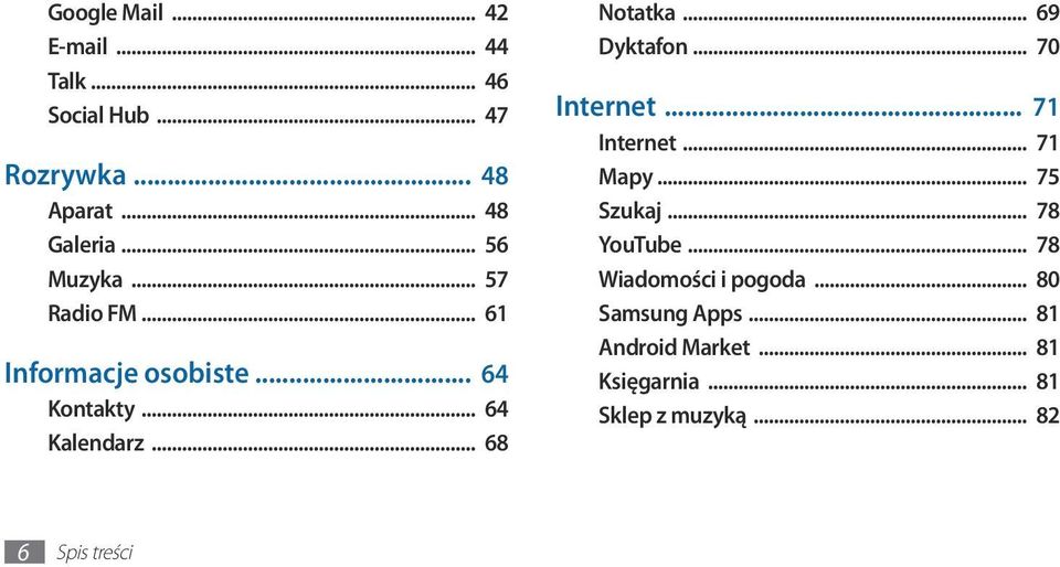 .. 69 Dyktafon... 70 Internet... 71 Internet... 71 Mapy... 75 Szukaj... 78 YouTube.