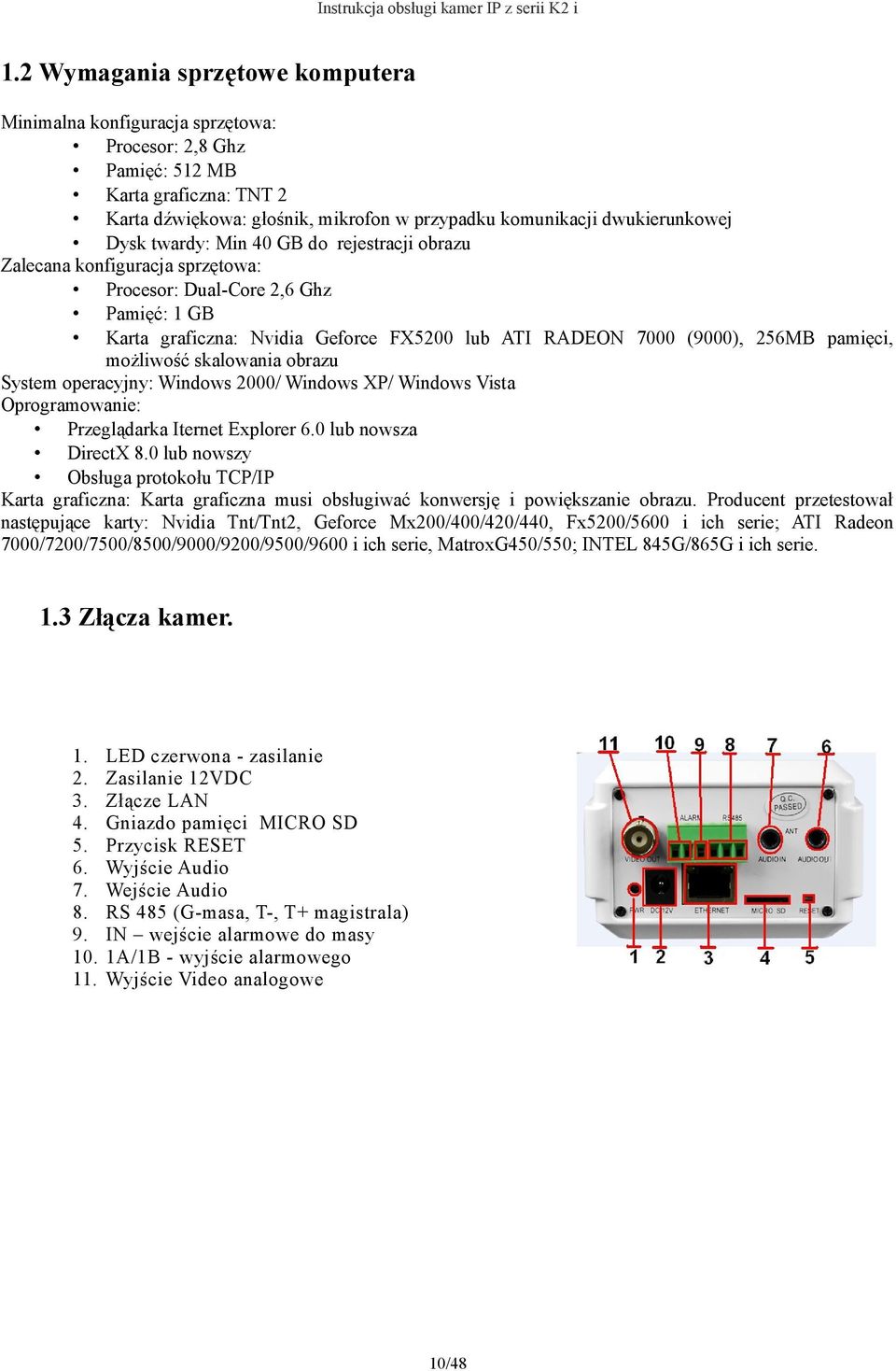 pamięci, możliwość skalowania obrazu System operacyjny: Windows 2000/ Windows XP/ Windows Vista Oprogramowanie: Przeglądarka Iternet Explorer 6.0 lub nowsza DirectX 8.