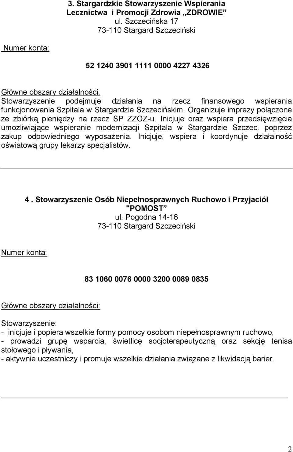 Organizuje imprezy połączone ze zbiórką pieniędzy na rzecz SP ZZOZ-u. Inicjuje oraz wspiera przedsięwzięcia umożliwiające wspieranie modernizacji Szpitala w Stargardzie Szczec.