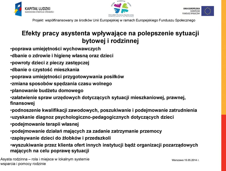 mieszkaniowej, prawnej, finansowej podnoszenie kwalifikacji zawodowych, poszukiwanie i podejmowanie zatrudnienia uzyskanie diagnoz psychologiczno-pedagogicznych dotyczących dzieci podejmowanie