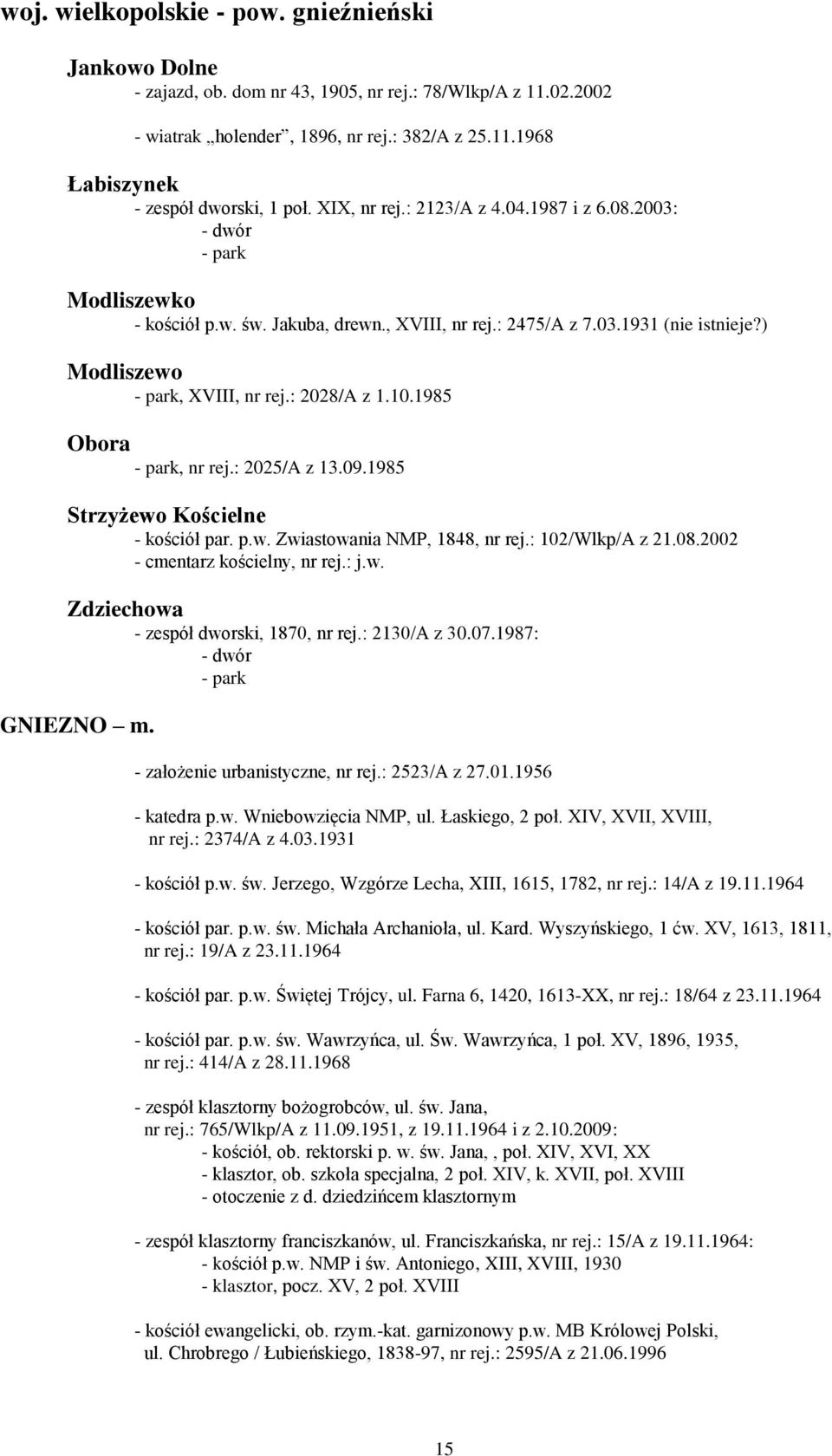 1985 Obora, nr rej.: 2025/A z 13.09.1985 Strzyżewo Kościelne - kościół par. p.w. Zwiastowania NMP, 1848, nr rej.: 102/Wlkp/A z 21.08.2002 - cmentarz kościelny, nr rej.: j.w. Zdziechowa - zespół dworski, 1870, nr rej.