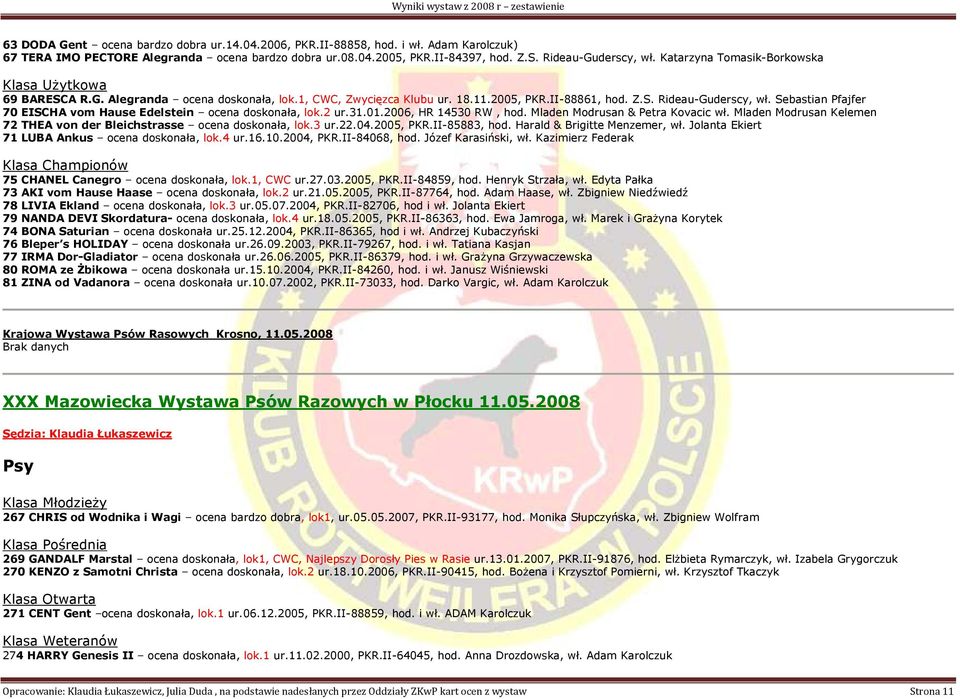 Sebastian Pfajfer 70 EISCHA vom Hause Edelstein ocena doskonała, lok.2 ur.31.01.2006, HR 14530 RW, hod. Mladen Modrusan & Petra Kovacic wł.