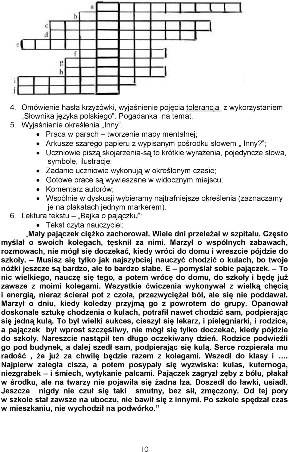; Uczniowie piszą skojarzenia-są to krótkie wyraŝenia, pojedyncze słowa, symbole, ilustracje; Zadanie uczniowie wykonują w określonym czasie; Gotowe prace są wywieszane w widocznym miejscu; Komentarz