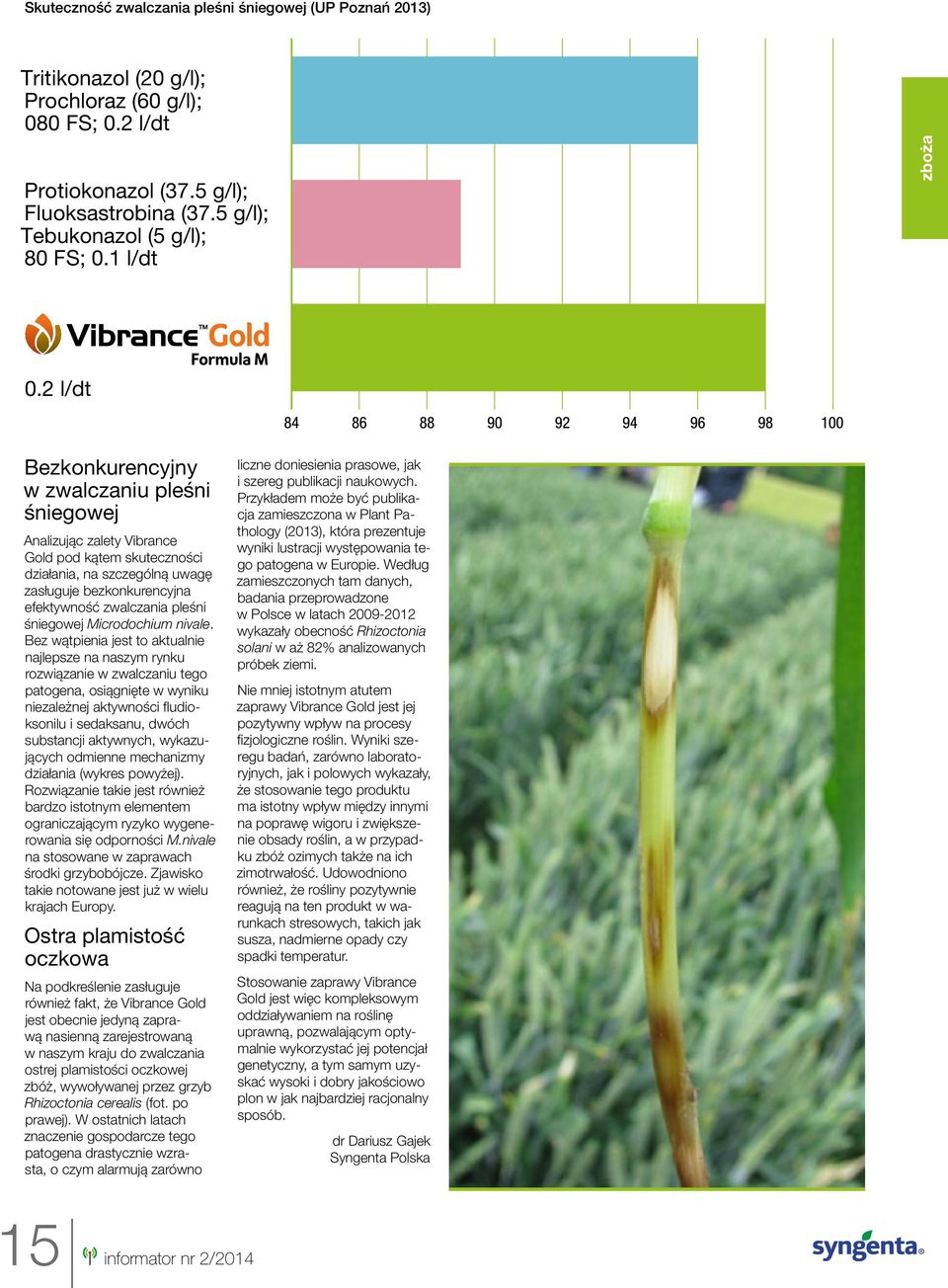 2 l/dt Bezkonkurencyjny w zwalczaniu pleśni śniegowej Analizując zalety Vibrance Gold pod kątem skuteczności działania, na szczególną uwagę zasługuje bezkonkurencyjna efektywność zwalczania pleśni