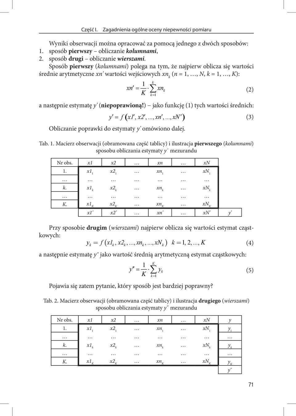 jao funcję tych wartości średnich:...... y f x x xn xn 3 Obliczanie poprawi do estyaty y' oówiono dalej. Tab.