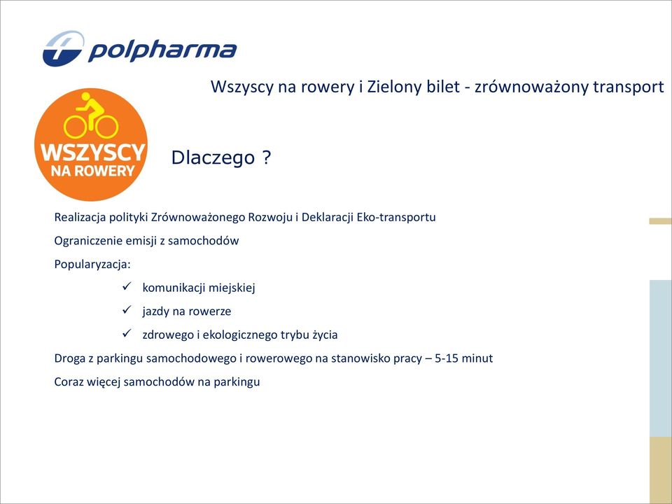samochodów Popularyzacja: komunikacji miejskiej jazdy na rowerze zdrowego i ekologicznego