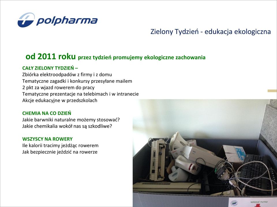 prezentacje na telebimach i w intranecie Akcje edukacyjne w przedszkolach CHEMIA NA CO DZIEŃ Jakie barwniki naturalne możemy