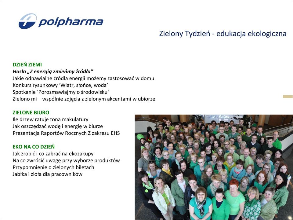 ZIELONE BIURO Ile drzew ratuje tona makulatury Jak oszczędzać wodę i energię w biurze Prezentacja Raportów Rocznych Z zakresu EHS EKO NA CO
