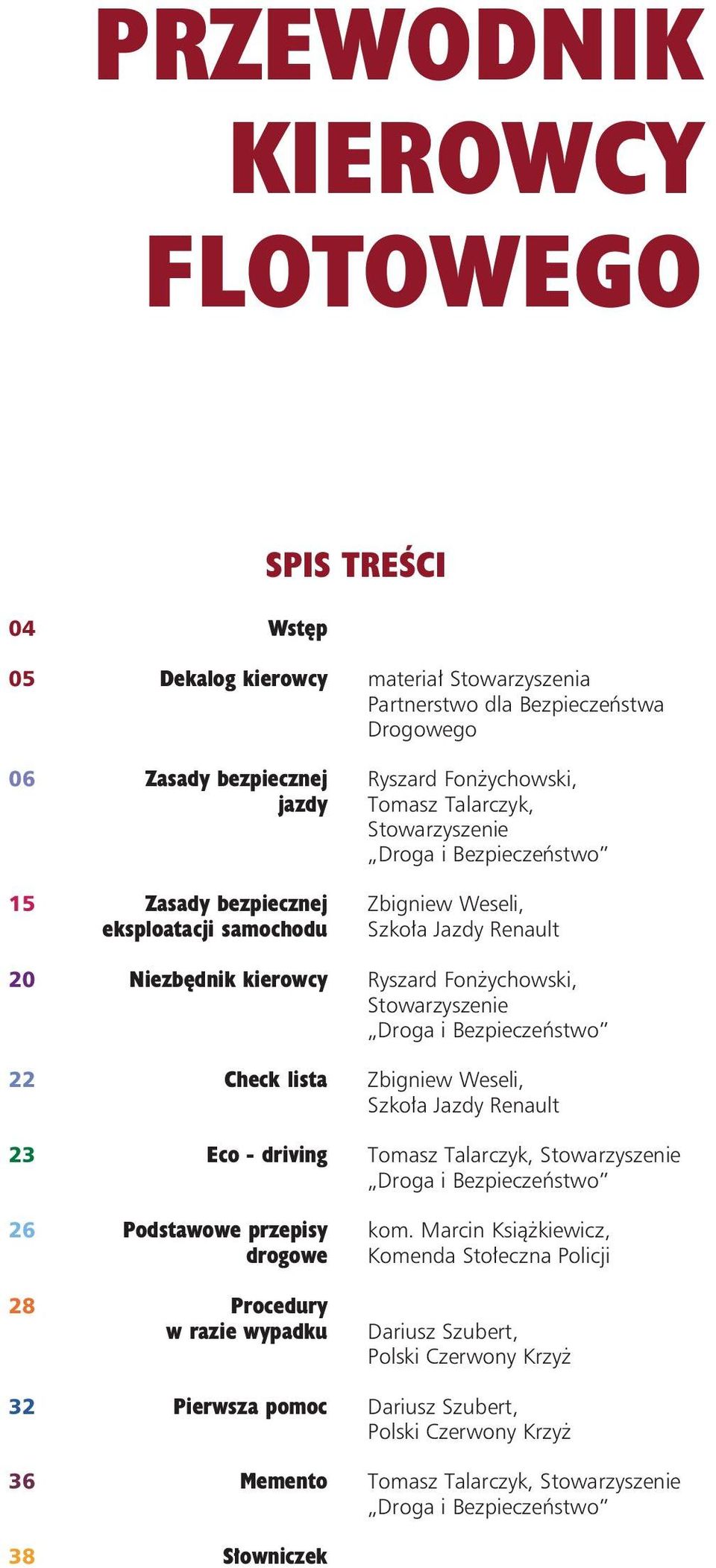 22 Check lista Zbigniew Weseli, Szkoła Jazdy Renault 23 Eco - driving Tomasz Talarczyk, Stowarzyszenie 26 Podstawowe przepisy kom.