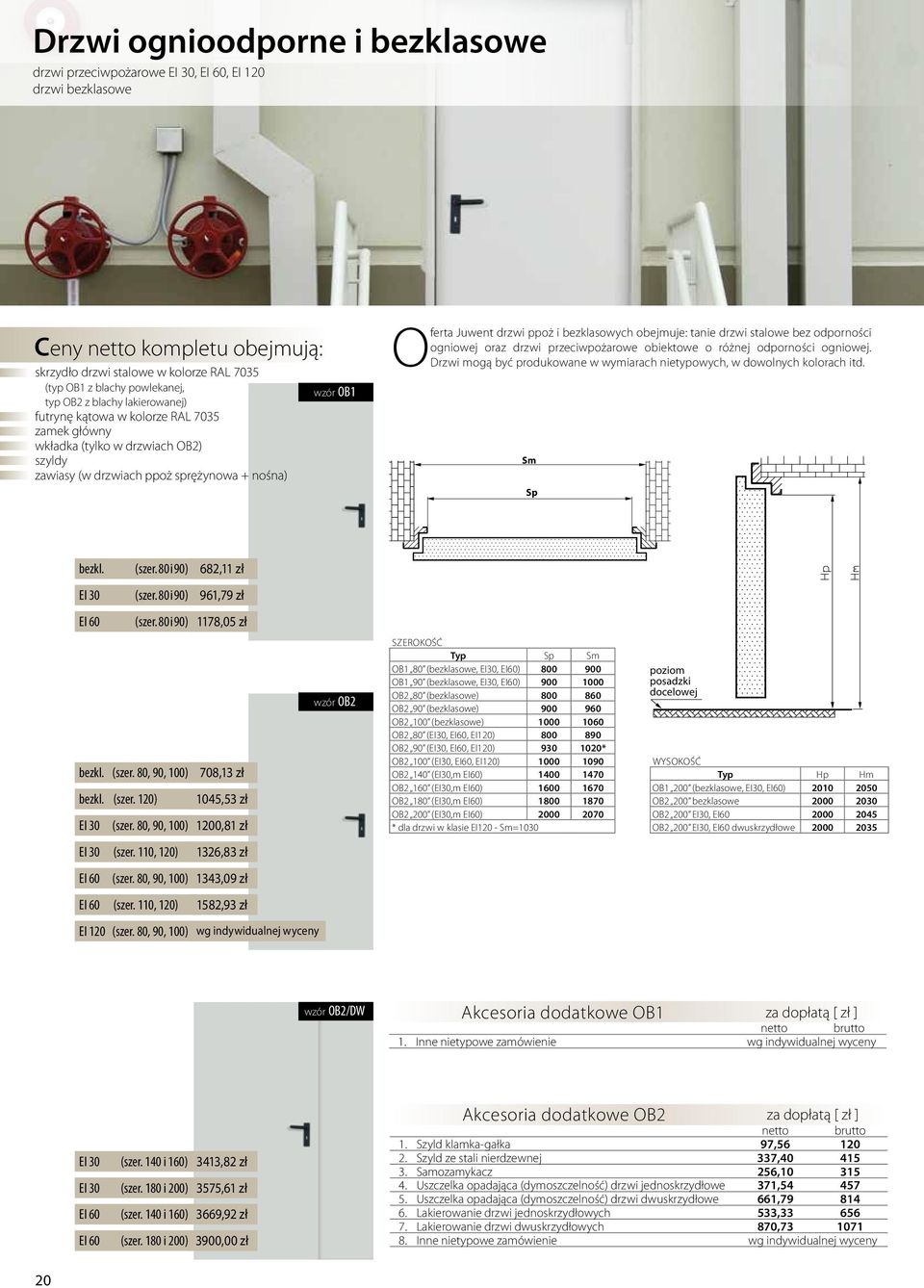bezklasowych obejmuje: tanie drzwi stalowe bez odporności ogniowej oraz drzwi przeciwpożarowe obiektowe o różnej odporności ogniowej.