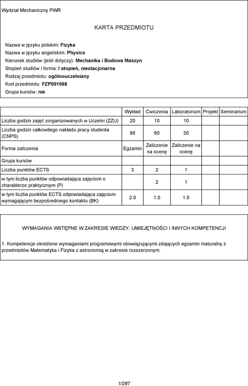 (ZZU) 0 10 10 Liczba godzin całkowitego nakładu pracy studenta (CNPS) 90 60 30 Forma zaliczenia Egzamin Zaliczenie na ocenę Grupa kursów Zaliczenie na ocenę Liczba punktów ECTS 3 1 w tym liczba