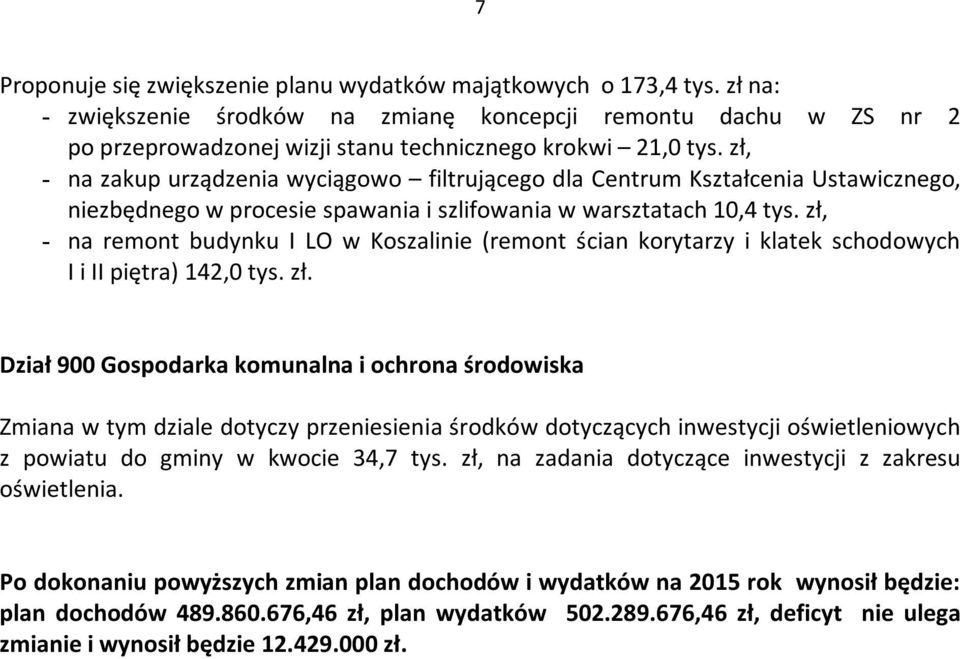 zł, - na zakup urządzenia wyciągowo filtrującego dla Centrum Kształcenia Ustawicznego, niezbędnego w procesie spawania i szlifowania w warsztatach 10,4 tys.