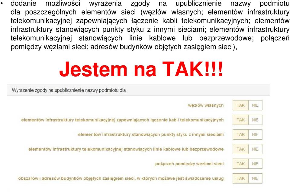 infrastruktury stanowiących punkty styku z innymi sieciami; elementów infrastruktury telekomunikacyjnej stanowiących