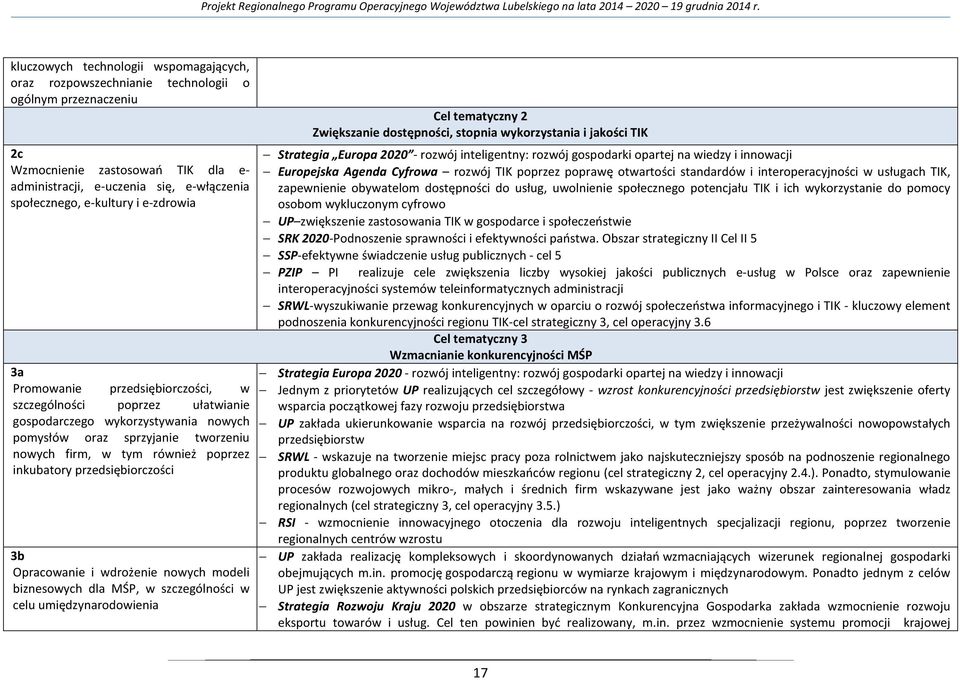 przedsiębiorczości 3b Opracowanie i wdrożenie nowych modeli biznesowych dla MŚP, w szczególności w celu umiędzynarodowienia Cel tematyczny 2 Zwiększanie dostępności, stopnia wykorzystania i jakości