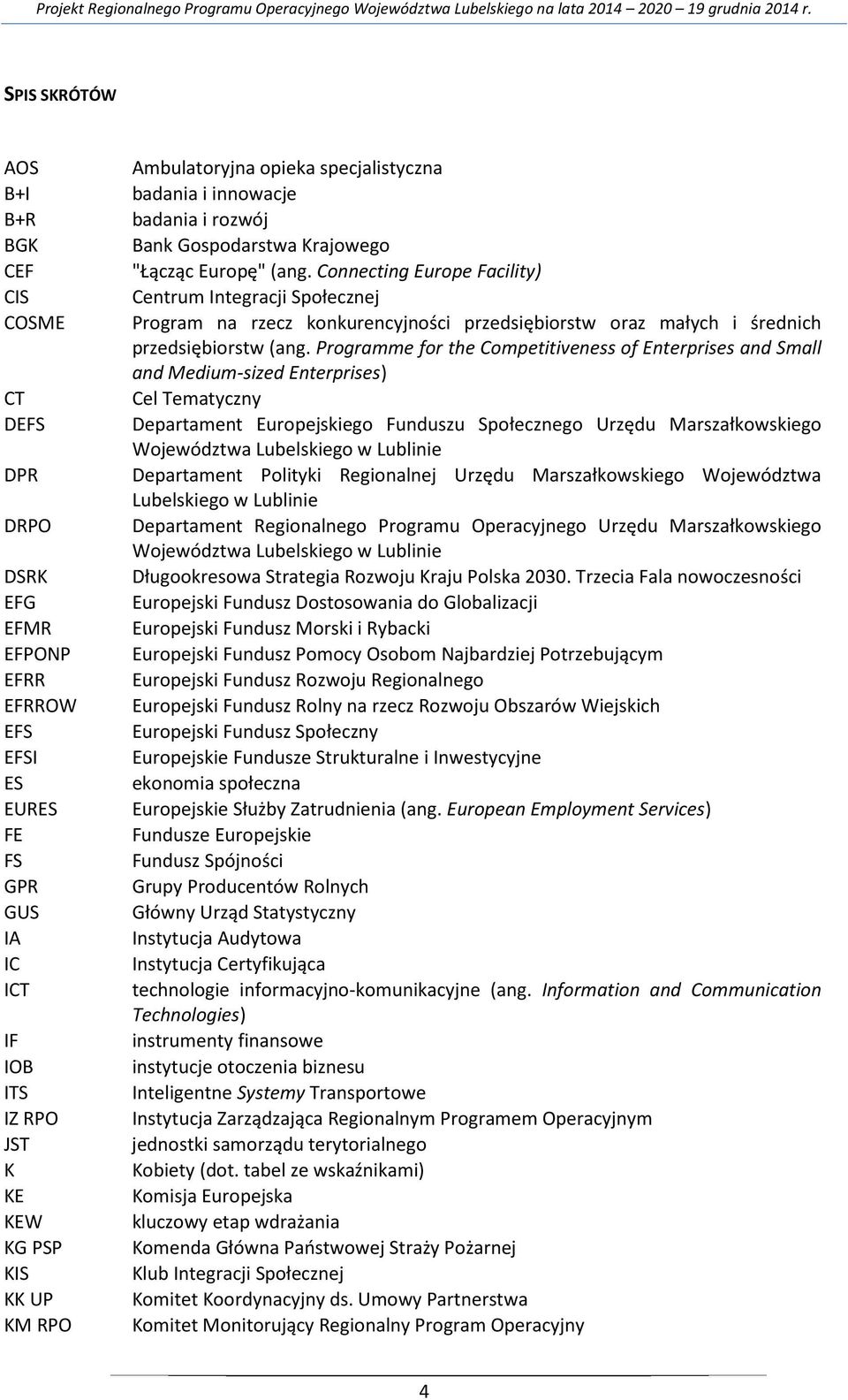 Connecting Europe Facility) Centrum Integracji Społecznej Program na rzecz konkurencyjności przedsiębiorstw oraz małych i średnich przedsiębiorstw (ang.