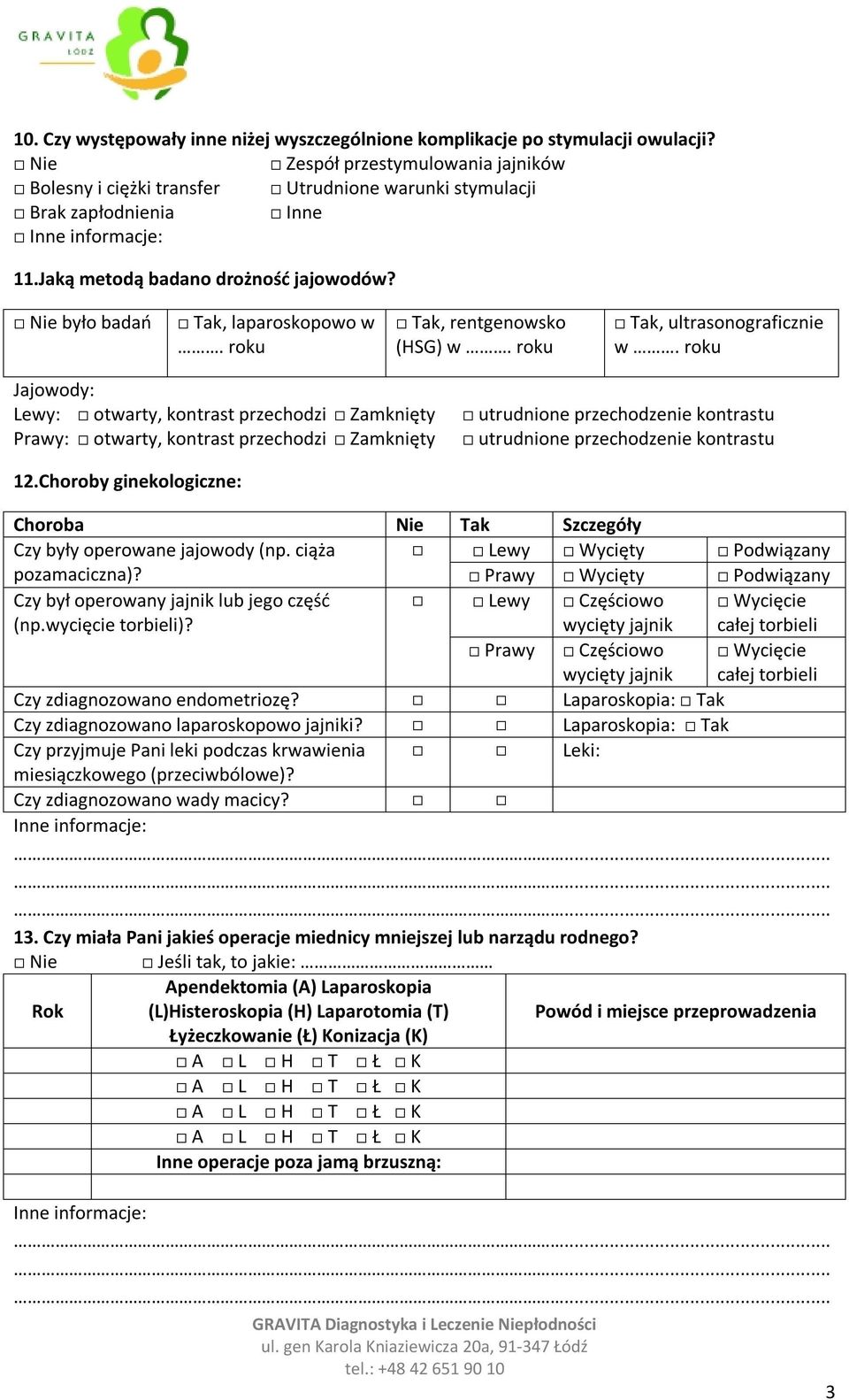 roku Tak, rentgenowsko (HSG) w. roku Tak, ultrasonograficznie w.