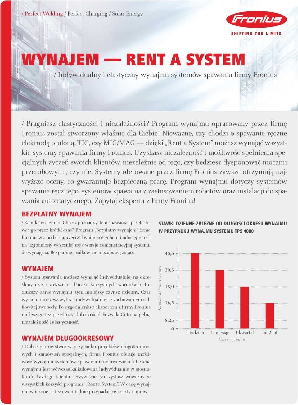 Nieważne, czy chodzi o spawanie ręczne elektrodą otuloną, TIG, czy MIG/MAG dzięki Rent a System możesz wynająć wszystkie systemy spawania firmy Fronius.