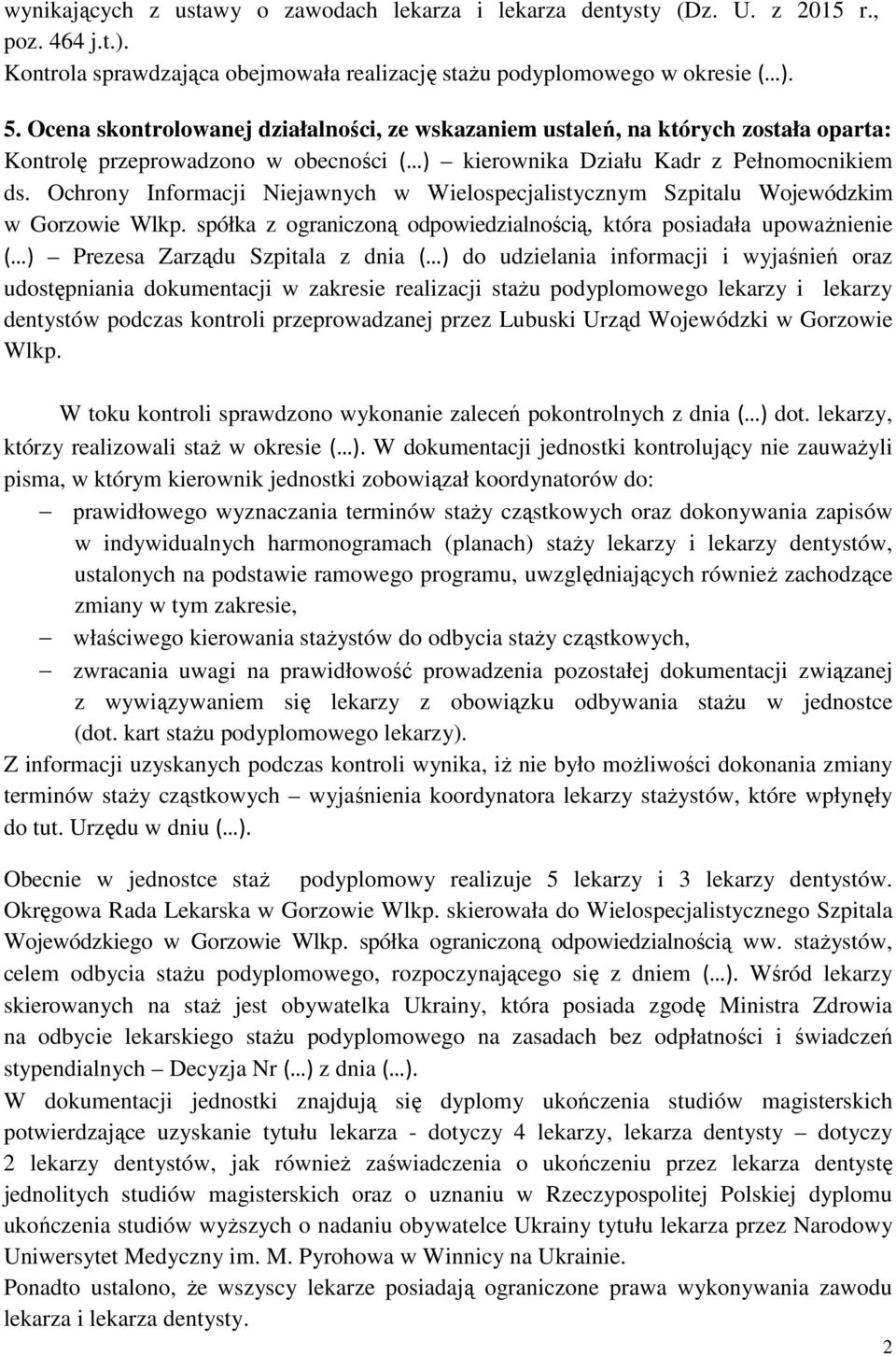 Ochrony Informacji Niejawnych w Wielospecjalistycznym Szpitalu Wojewódzkim w Gorzowie Wlkp.