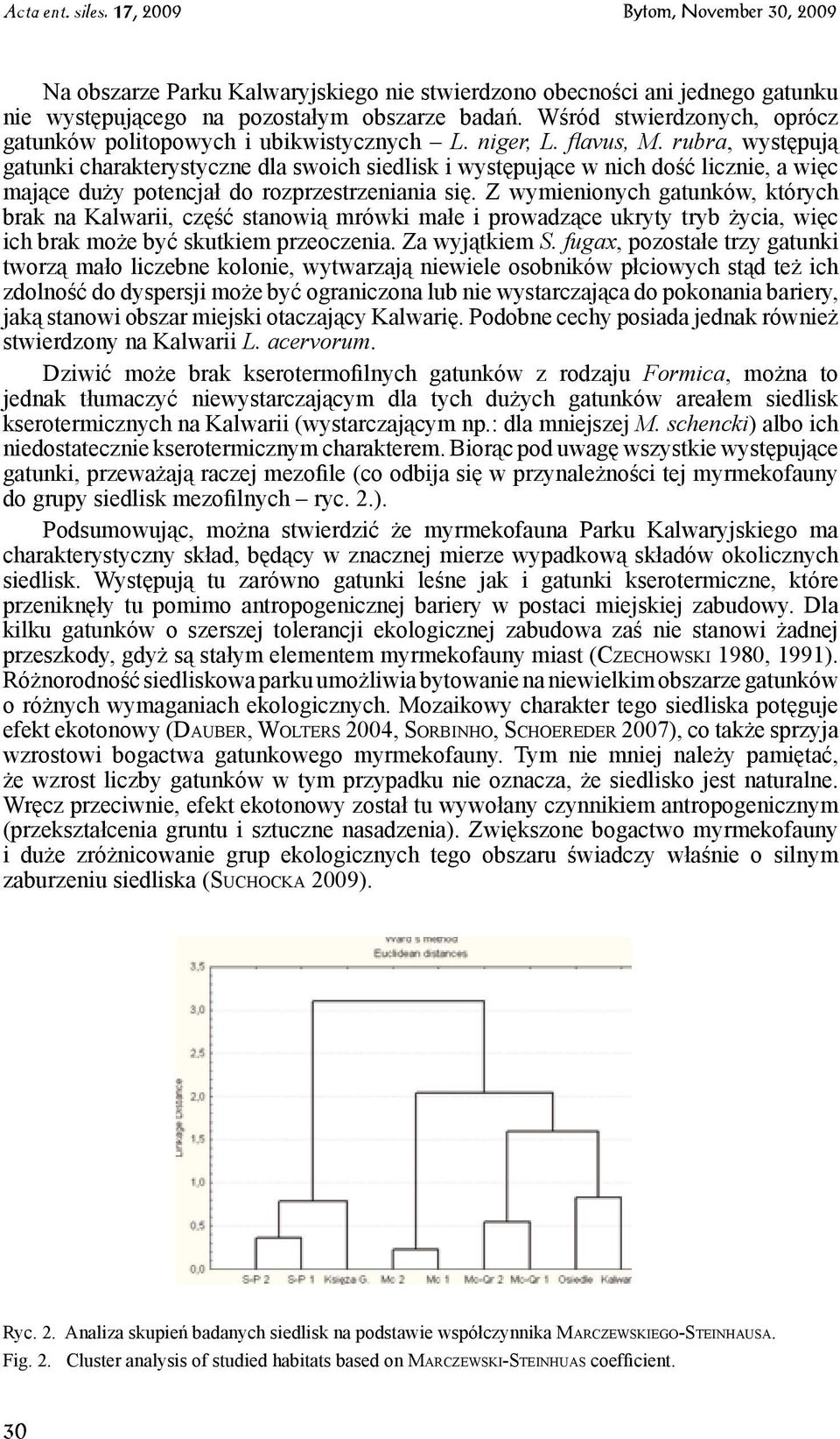 Z wymienionych gatunków, których brak na Kalwarii, część stanowią mrówki małe i prowadzące ukryty tryb życia, więc ich brak może być skutkiem przeoczenia. Za wyjątkiem S.