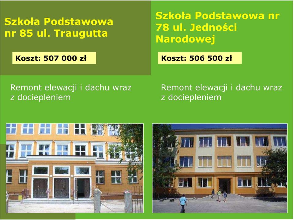 ul. Jedności Narodowej Koszt: 506 500 zł Remont