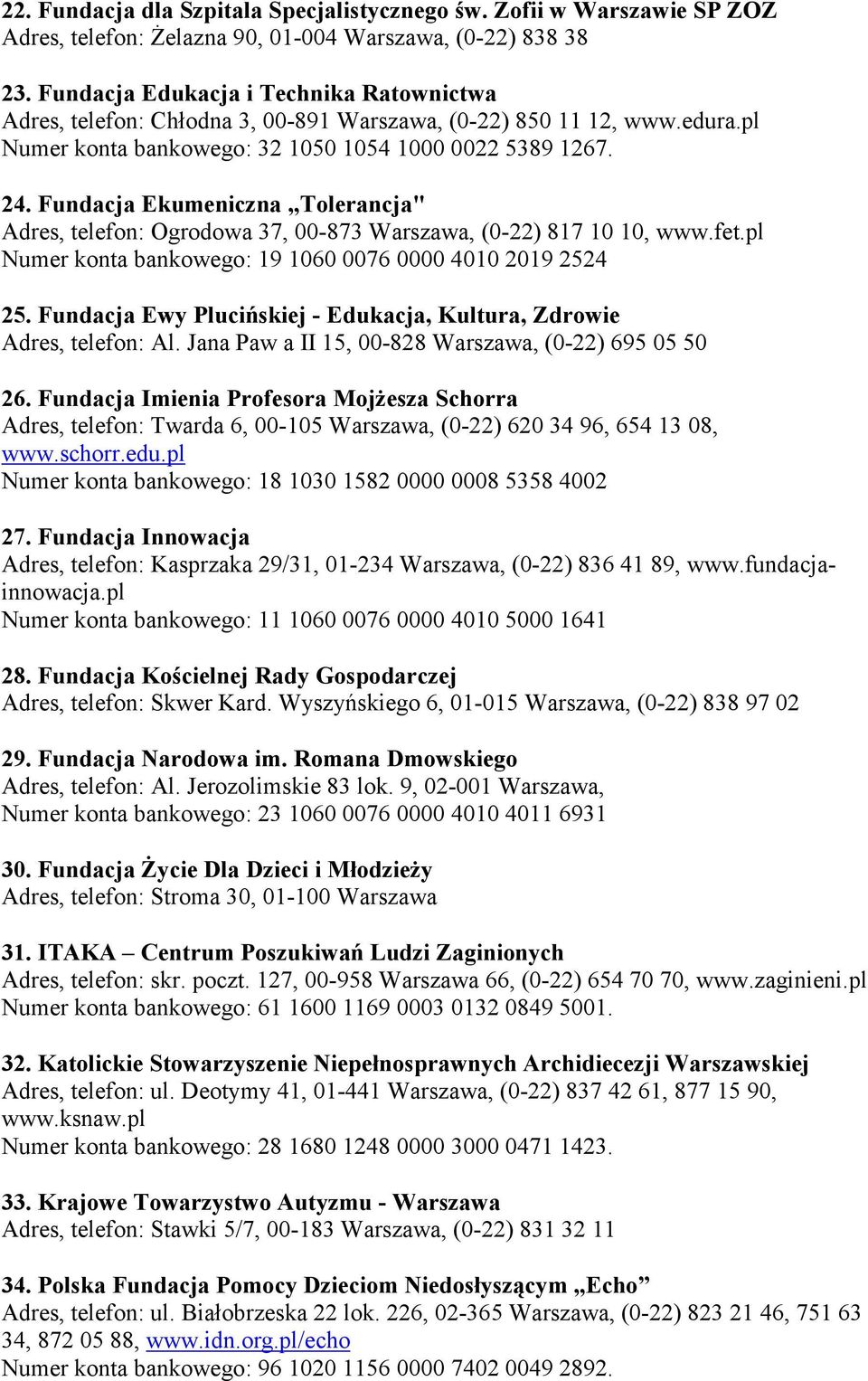 Fundacja Ekumeniczna Tolerancja" Adres, telefon: Ogrodowa 37, 00-873 Warszawa, (0-22) 817 10 10, www.fet.pl Numer konta bankowego: 19 1060 0076 0000 4010 2019 2524 25.