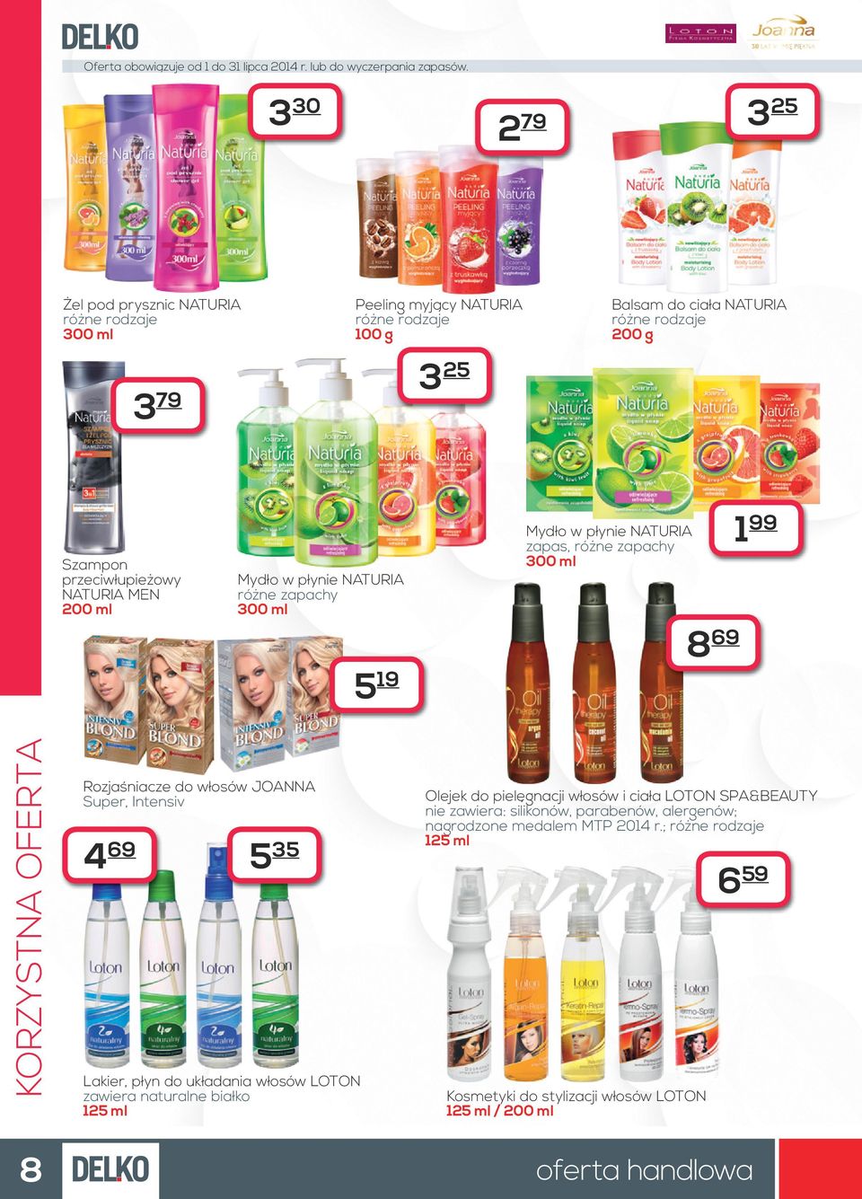 NATURIA MEN 200 ml 325 79 535 Lakier, płyn do układania włosów LOTON zawiera naturalne białko 125 ml 869 Olejek do pielęgnacji włosów i ciała LOTON
