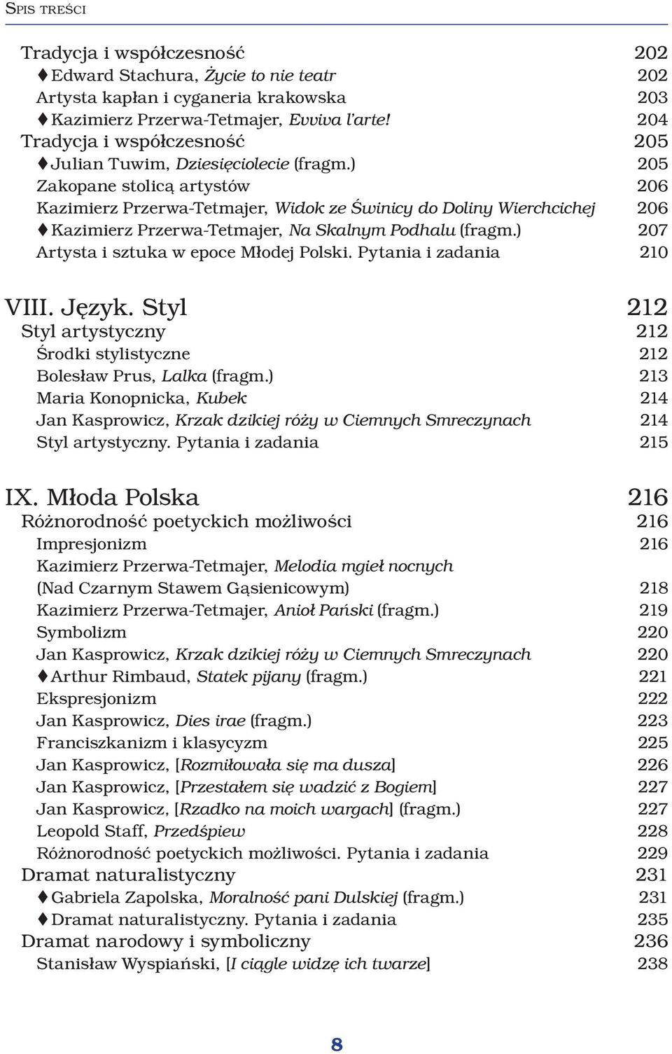 ) 205 Zakopane stolicą artystów 206 Kazimierz Przerwa-Tetmajer, Widok ze Świnicy do Doliny Wierchcichej 206 Kazimierz Przerwa-Tetmajer, Na Skalnym Podhalu (fragm.