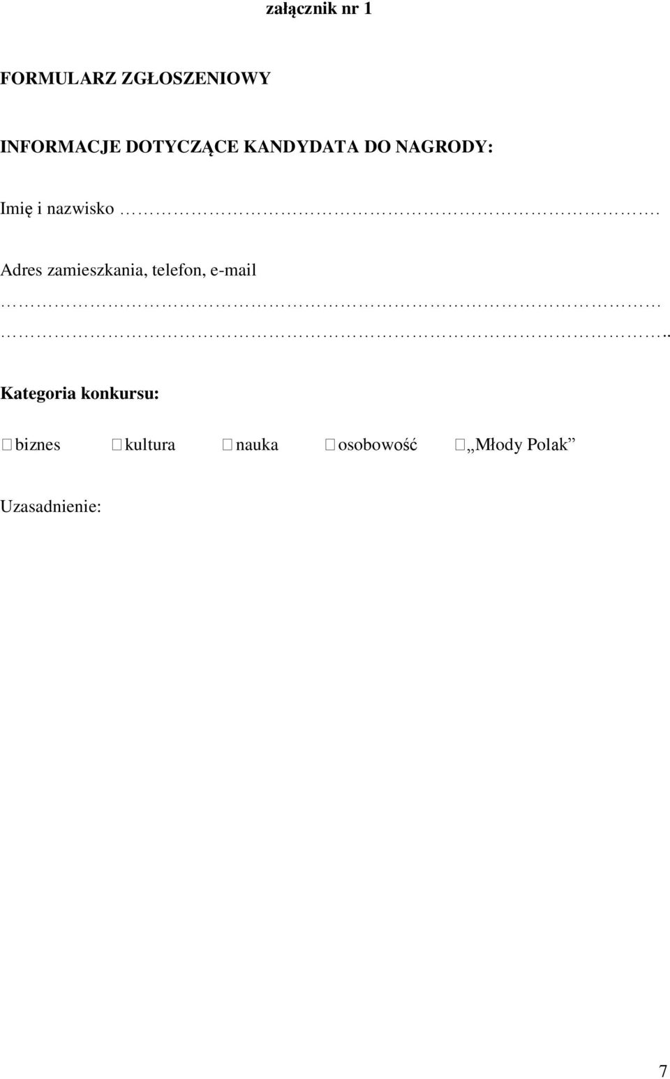 Adres zamieszkania, telefon, e-mail Kategoria