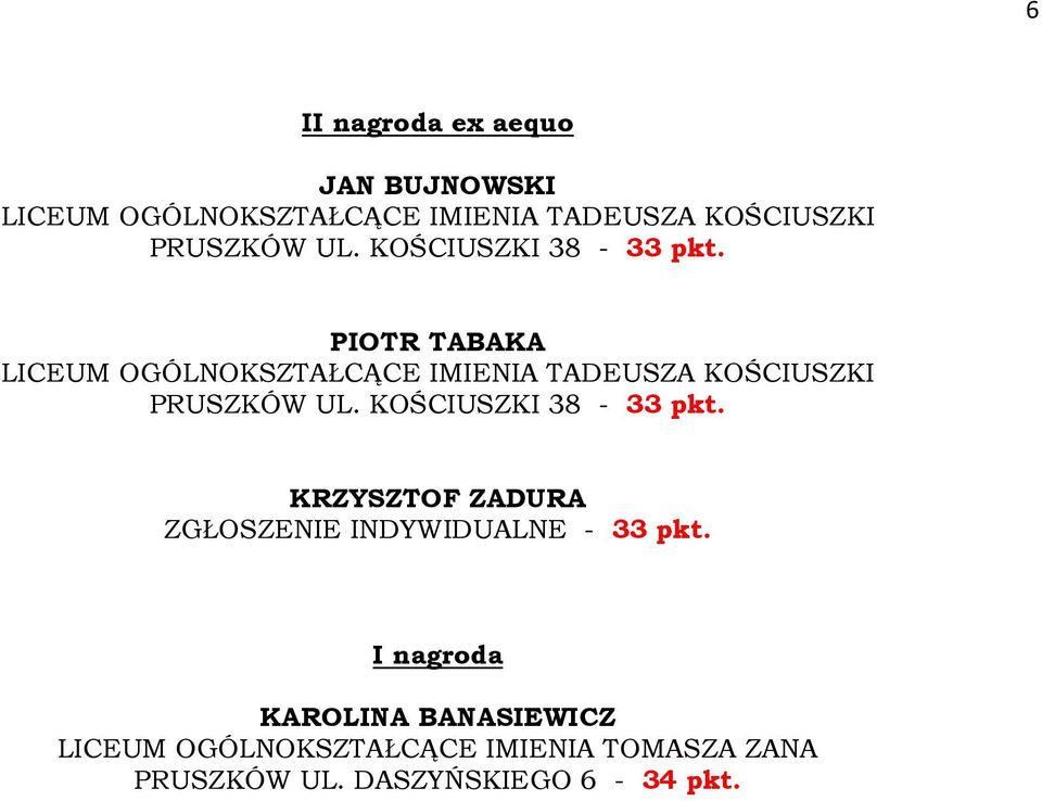 KRZYSZTOF ZADURA ZGŁOSZENIE INDYWIDUALNE - 33 pkt.
