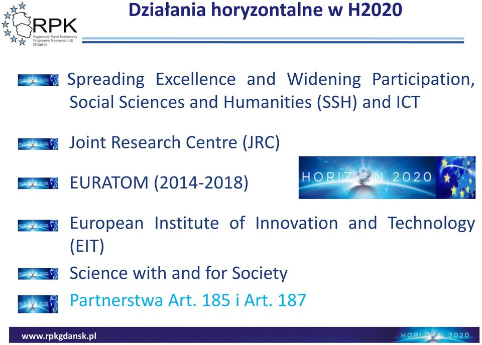 Research Centre (JRC) EURATOM (2014-2018) European Institute of