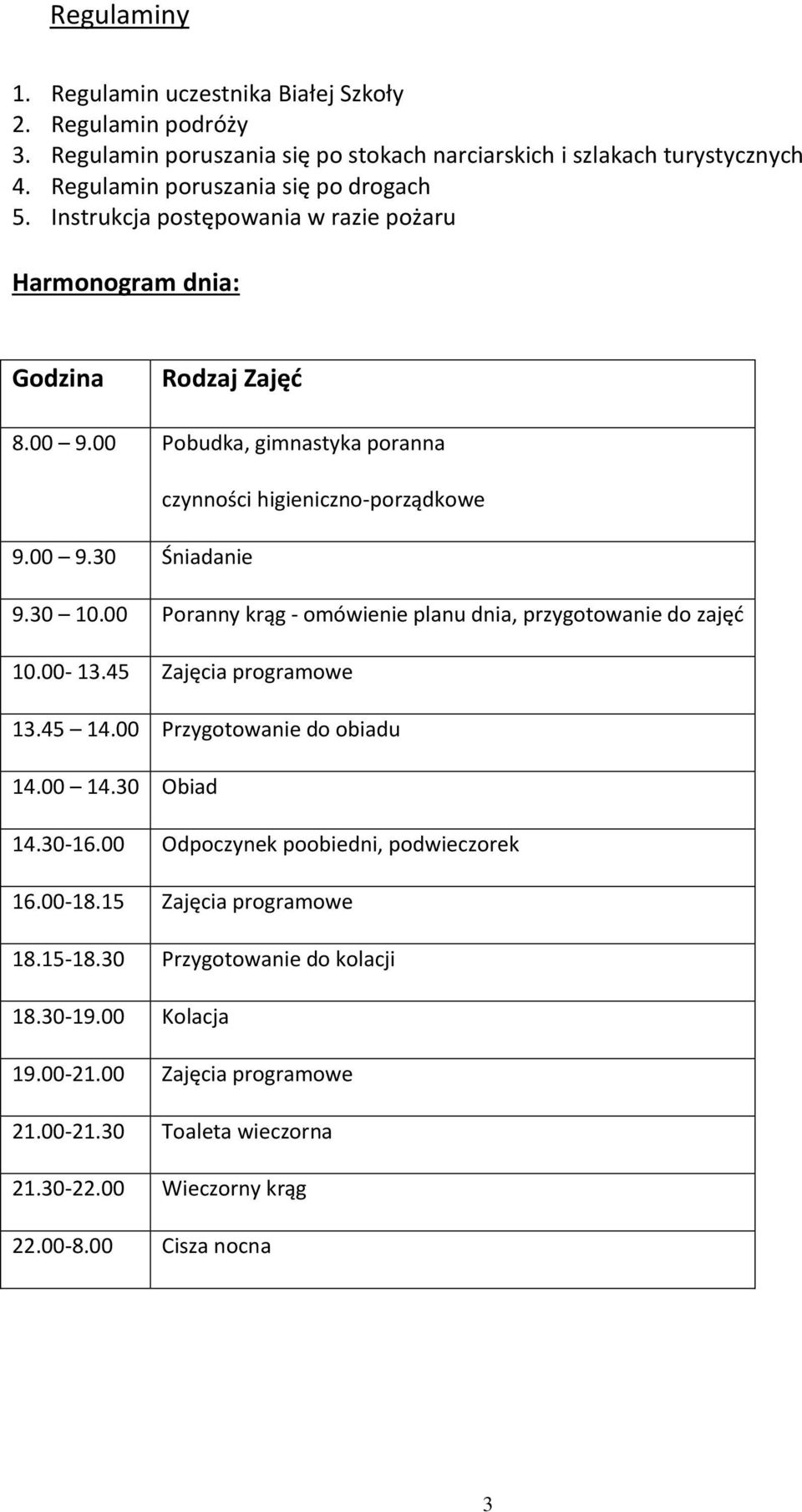 00 Poranny krąg - omówienie planu dnia, przygotowanie do zajęć 10.00-13.45 Zajęcia programowe 13.45 14.00 Przygotowanie do obiadu 14.00 14.30 Obiad 14.30-16.