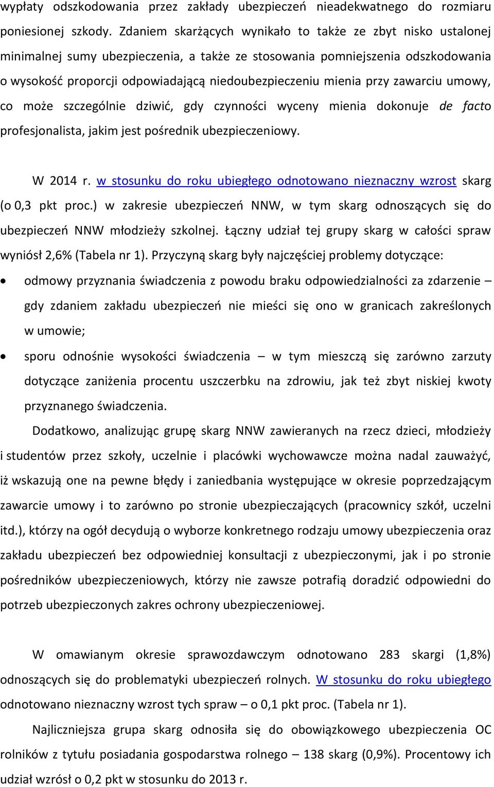 profesjonalista, jakim jest pośrednik ubezpieczeniowy W 2014 r w stosunku do roku ubiegłego odnotowano nieznaczny wzrost skarg (o 0,3 pkt proc) w zakresie ubezpieczeń NNW, w tym skarg odnoszących się