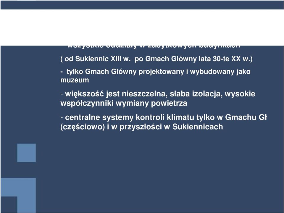 ) - tylko Gmach Główny projektowany i wybudowany jako muzeum - większość jest nieszczelna,