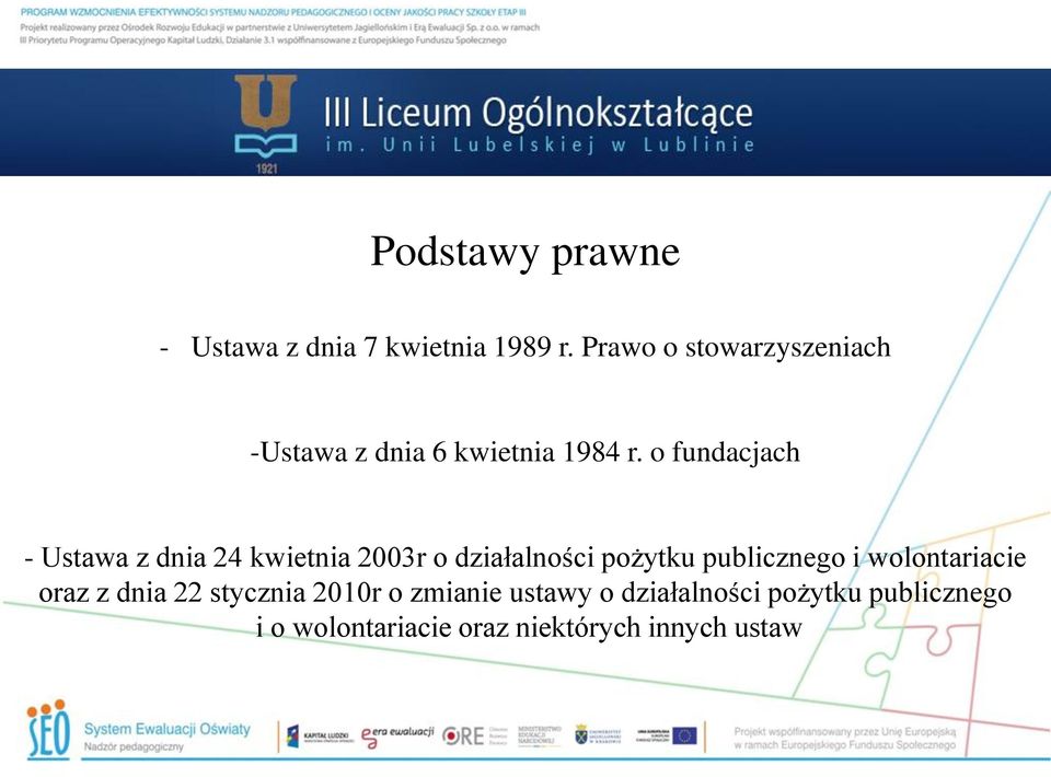 o fundacjach - Ustawa z dnia 24 kwietnia 2003r o działalności pożytku publicznego i