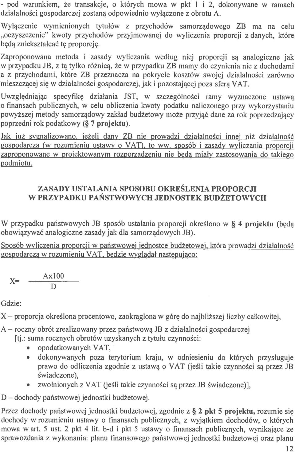 Zaproponowana metoda i zasady wyliczania według niej proporcji są analogiczne jak w przypadku JB, z tą tylko różnicą, że w przypadku ZB mamy do czynienia nie z dochodami a z przychodami, które ZB