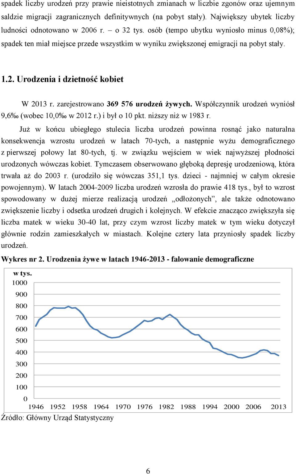 zarejestrowano 369 576 urodzeń żywych. Współczynnik urodzeń wyniósł 9,6 (wobec 10,0 w 2012 r.) i był o 10 pkt. niższy niż w 1983 r.