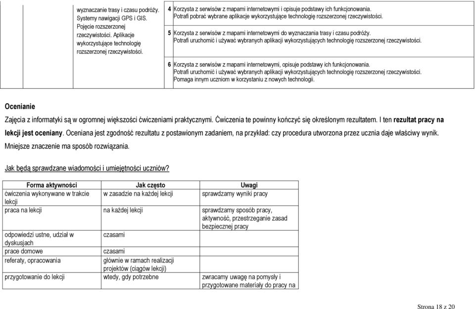 5 Korzysta z serwisów z mapami internetowymi do wyznaczania trasy i czasu podróży. Potrafi uruchomić i używać wybranych aplikacji wykorzystujących technologię rozszerzonej rzeczywistości.