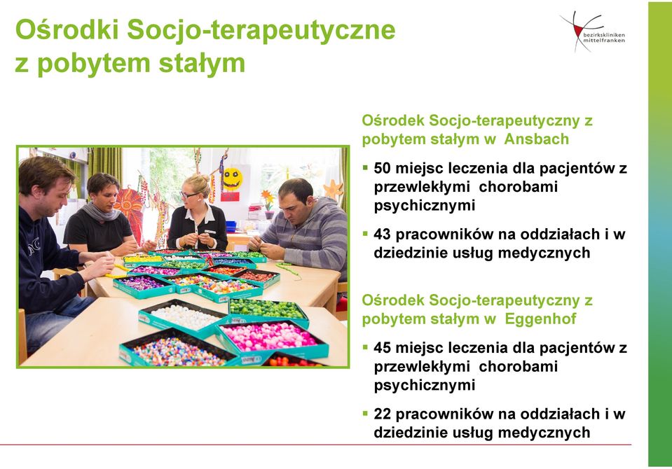 dziedzinie usług medycznych Ośrodek Socjo-terapeutyczny z pobytem stałym w Eggenhof 45 miejsc leczenia
