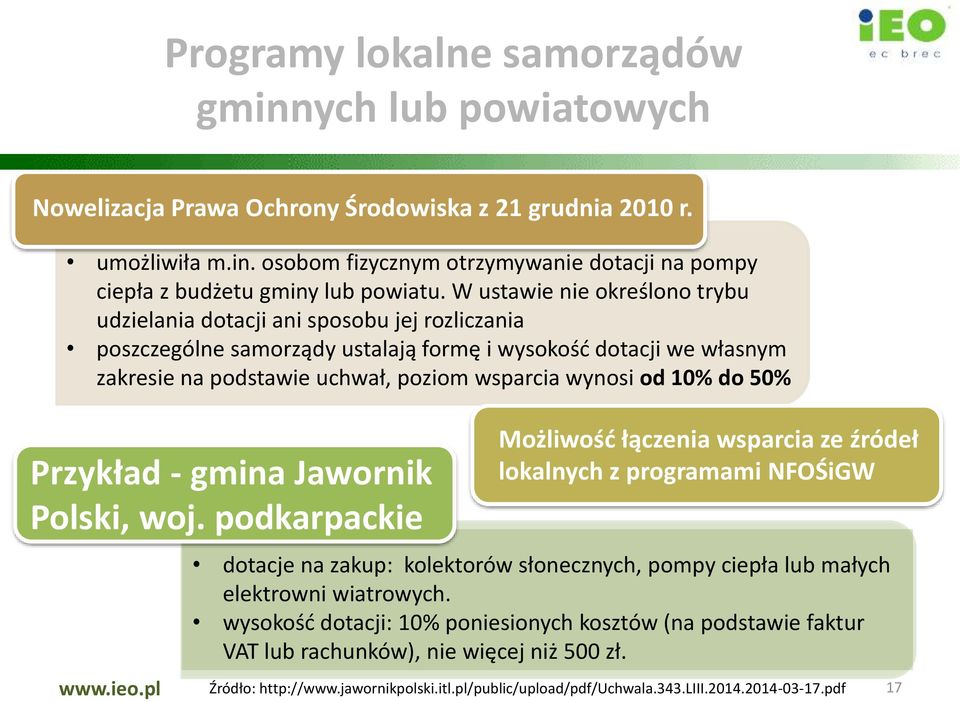 od 10% do 50% Przykład - gmina Jawornik Polski, woj.