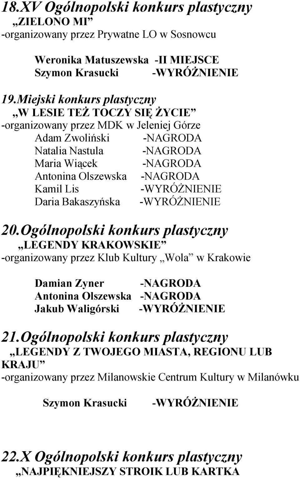 Ogólnopolski konkurs plastyczny LEGENDY KRAKOWSKIE -organizowany przez Klub Kultury Wola w Krakowie Damian Zyner Jakub Waligórski 21.