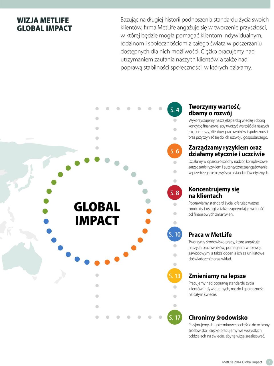 Ciężko pracujemy nad utrzymaniem zaufania naszych klientów, a także nad poprawą stabilności społeczności, w których działamy. GLOBAL IMPACT S. 4 S. 6 S. 8 S.