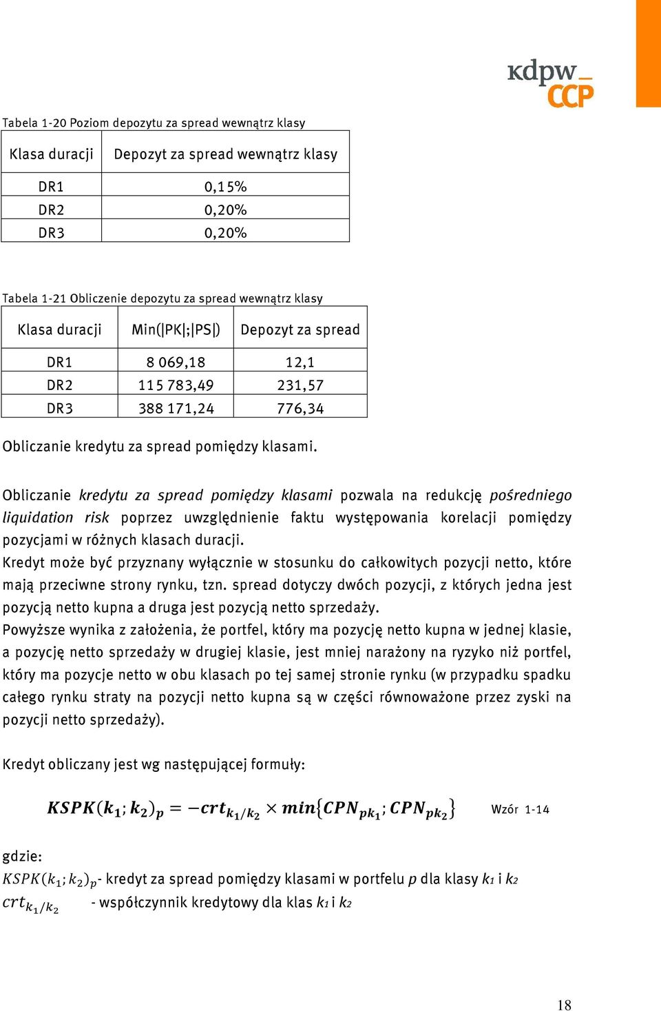 Obliczanie kredytu za spread pomiędzy klasami pozwala na redukcję pośredniego liquidation risk poprzez uwzględnienie faktu występowania korelacji pomiędzy pozycjami w różnych klasach duracji.