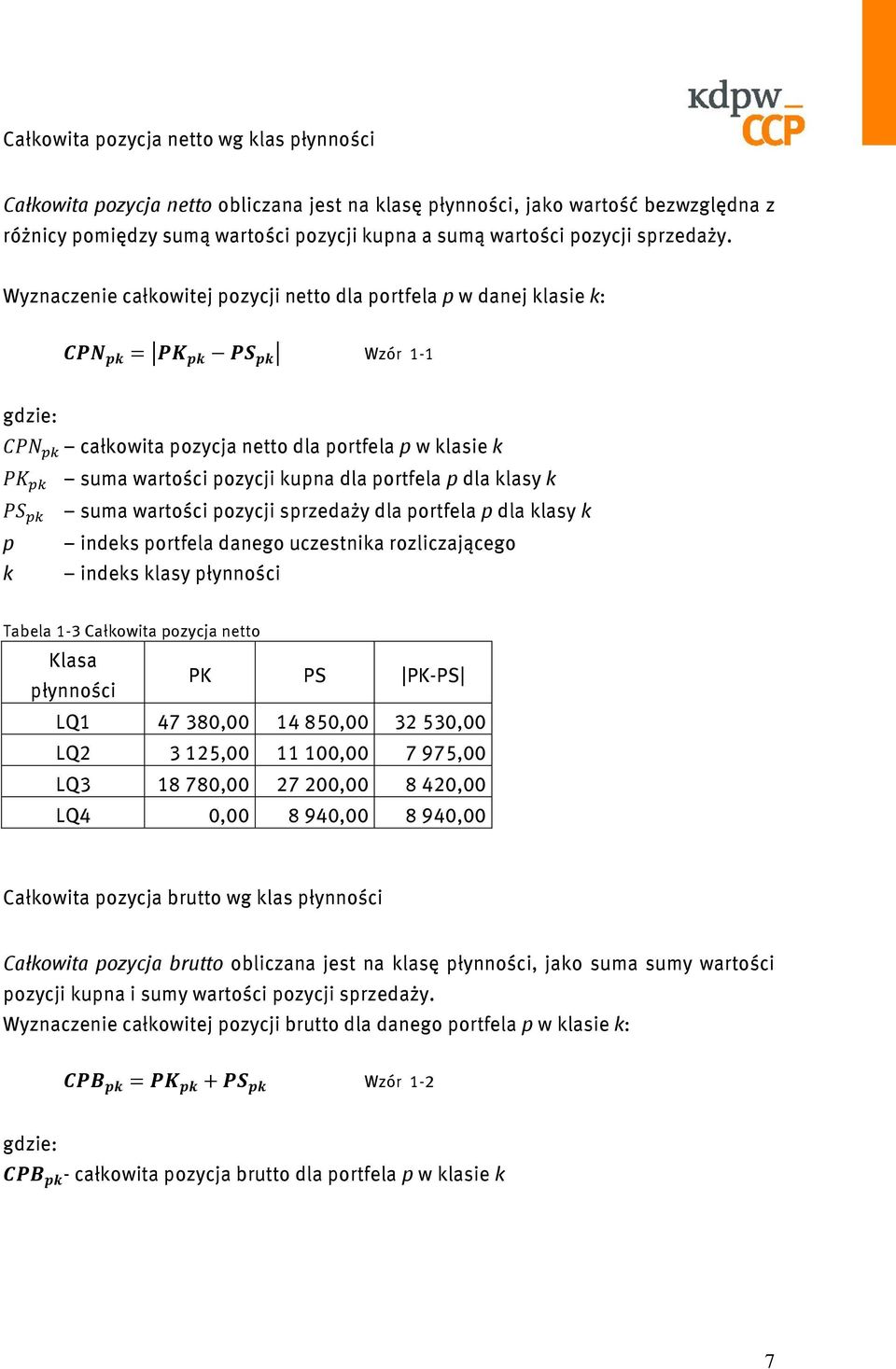 Wyznaczenie całkowitej pozycji netto dla portfela p w danej klasie k: Wzór 1-1 całkowita pozycja netto dla portfela p w klasie k suma wartości pozycji kupna dla portfela p dla klasy k suma wartości