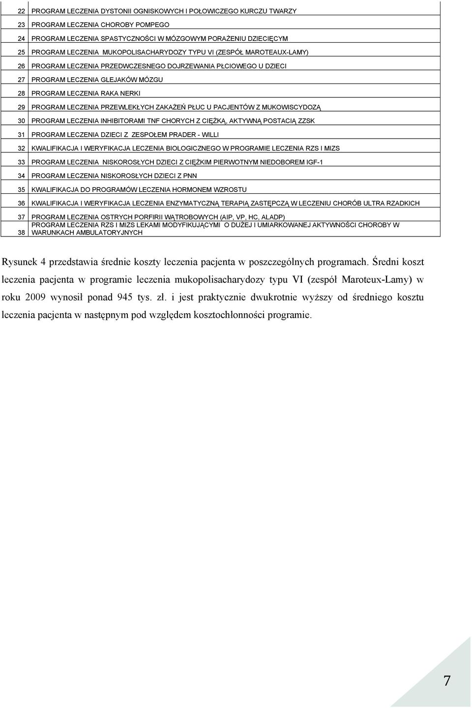 LECZENIA PRZEWLEKŁYCH ZAKAŻEŃ PŁUC U PACJENTÓW Z MUKOWISCYDOZĄ 30 PROGRAM LECZENIA INHIBITORAMI TNF CHORYCH Z CIĘŻKĄ, AKTYWNĄ POSTACIĄ ZZSK 31 PROGRAM LECZENIA DZIECI Z ZESPOŁEM PRADER - WILLI 32