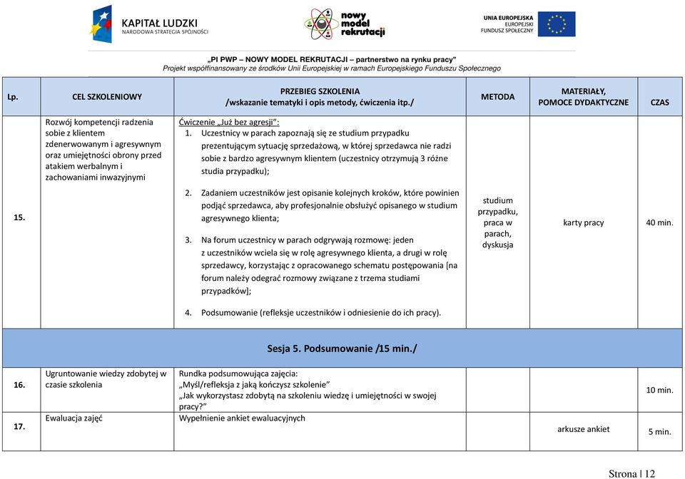 przypadku); 15. 2. Zadaniem uczestników jest opisanie kolejnych kroków, które powinien podjąć sprzedawca, aby profesjonalnie obsłużyć opisanego w studium agresywnego klienta; 3.