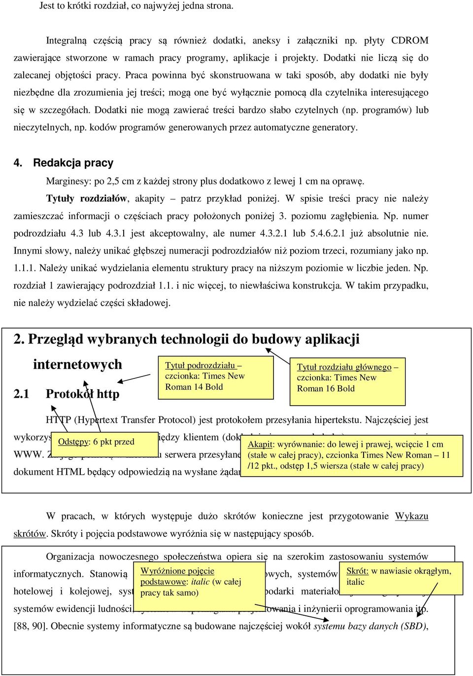 Praca powinna być skonstruowana w taki sposób, aby dodatki nie były niezbędne dla zrozumienia jej treści; mogą one być wyłącznie pomocą dla czytelnika interesującego się w szczegółach.